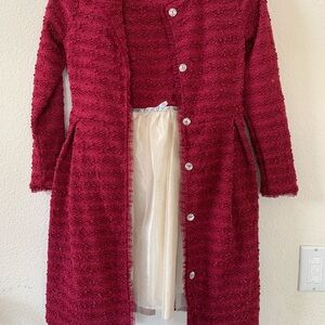 Nannette Kids Burgundy Formal 2 piece Dress with Long Sleeves and Textured Knit